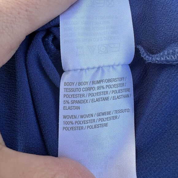 Susan Graver Liquid Knit Top Size L Blue Off White Contrast Cuff Flowy Stretch - Picture 7 of 13